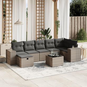 vidaXL Vidaxl - Set De Sof&aacute;s De Jard&iacute;n 8 Pzas Y Cojines Rat&aacute;n Sint&eacute;tico Gris