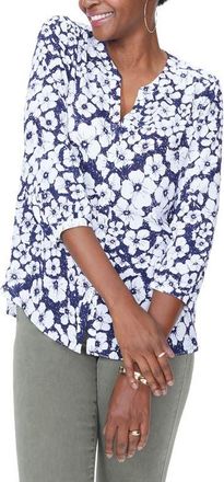 NYDJ Pintuck Blouse in Etched Flowers Peacoatdnu at Nordstrom, Size X-Small