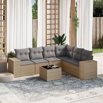 vidaXL Vidaxl - Set Sof&aacute;s De Jard&iacute;n 7 Piezas Y Cojines Rat&aacute;n Sint&eacute;tico Beige