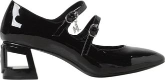 Karl Lagerfeld Schoenen, Dames, Zwart, 38 EU, Lakleren Dubbele Band Hakken