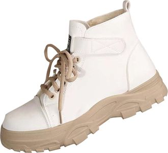 Generic White Women Waterproof Boots Short Barrel Lace Up Thick Sole Comfortable Warm Interior for Winter Outings