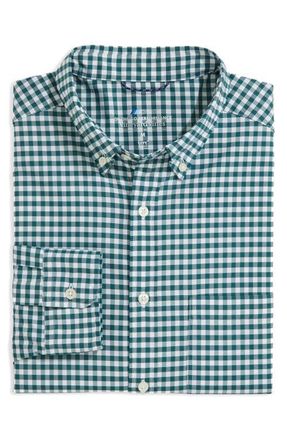 Vineyard Vines Classic Fit On-The-Go brrr&ordm; Gingham Button-Down Shirt in Charleston Green at Nordstrom, Size Medium