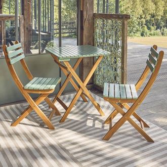 Sweeek Acacia Wood Garden Table 2 Folding Chairs in Green