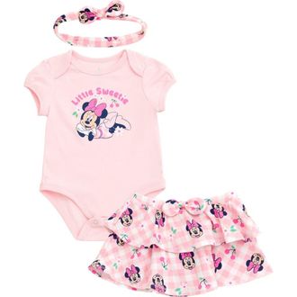 Disney Minnie Mouse Bodysuit Skirt & Headband Set in Pink at Nordstrom, Size Newborn