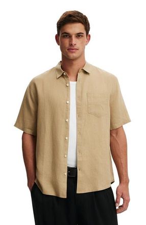 Cotton On Mens Relaxed Linen Short Sleeve Shirt in Taupe at Nordstrom, Size Xx-Large