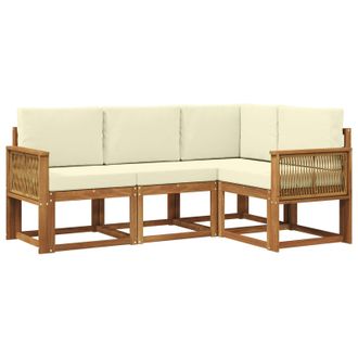 vidaXL Conjunto De Sof&aacute;s De Exterior 4 Pcs Natural Y Crema Poli&eacute;ster Vidaxl