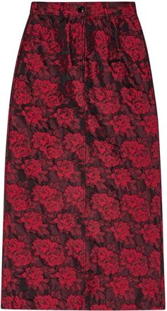 Ganni botanical-print jacquard maxi skirt - women - Recycled Polyester/Polyester - 34 - Red