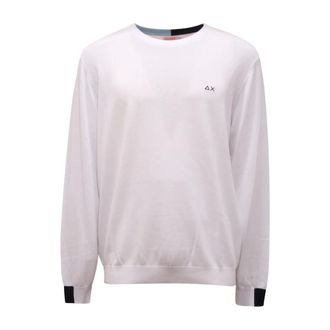 Sun 68 Round-neck Knitwear, male, White, Size: 2XL 0295Av Maglione Cotton Sweater