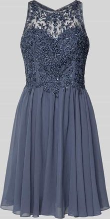 Laona Cocktailkleid mit floralen Stickereien und Ziersteinen in Rauchblau, Gr&ouml;&szlig;e 32