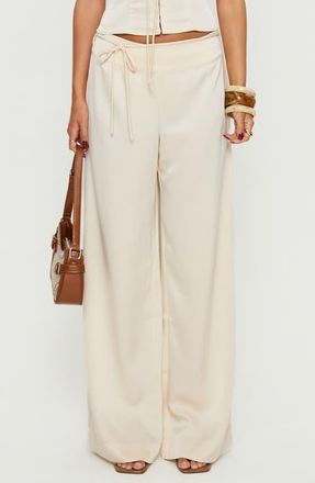 Princess Polly Aubrette Satin Wide Leg Pants in Cream at Nordstrom, Size 12