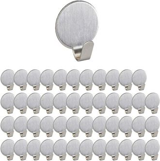 Relaxdays Relaxdays - 240x Adhesive Towel Hooks, Round, Stainless Steel, Matt, No Drilling, Bathroom & Kitchen, 2.5x2x1.5 cm, Silver