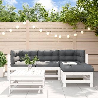 vidaXL Juego De Muebles Jard&iacute;n 5 Piezas Y Cojines Madera Maciza Blanco Vidaxl