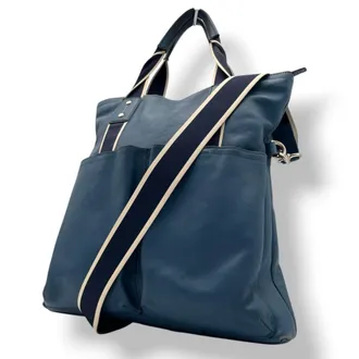 Coach Blue Navy Leather Canvas Shoulder Bag Tote Bag (Pre-Owned)