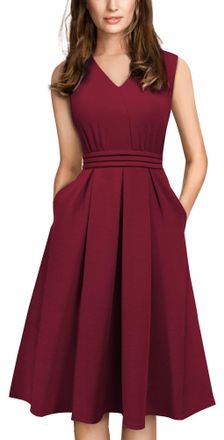 Homeyee Womens Vintage 50s Sleeveless Cocktail Retro with Pocket Flared Dress A196, darkred, XXL