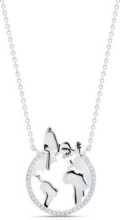 Crislu x Peanuts Snoopys World Pav&eacute; Pendant Necklace in Pure Platinum /Clear Stone at Nordstrom, Size 16