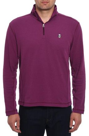 Robert Graham Polaris Embroidered Skull Quarter Zip Pullover in Berry at Nordstrom, Size Small