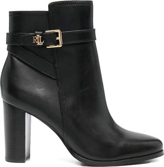 Ralph Lauren Black Decorative Strap Leather Ankle Boots