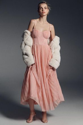 Hutch Amara Corset Pleated Tulle Fit & Flare Midi Dress