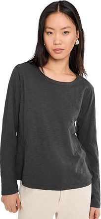 Mod-o-doc Long Sleeve Crew Neck Favorite T-Shirts Womens Clothing Washed Ebony : LG (US 12-14), Cotton