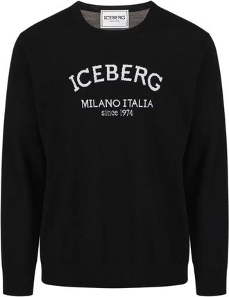 Iceberg Trui met ronde hals en logo - Heren - Ronde hals truien - Zwart - M - Wol - Truien & Vesten
