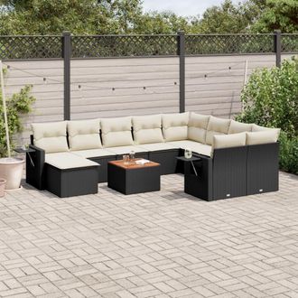 vidaXL Set De Sof&aacute;s De Jard&iacute;n 11 Pzas Y Cojines Rat&aacute;n Sint&eacute;tico Negro Vidaxl