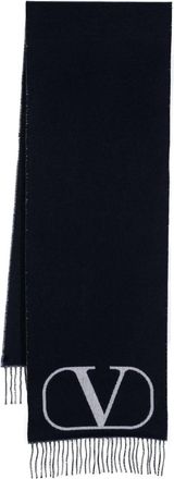 Valentino Garavani VLogo Signature frayed scarf - men - Virgin Wool/Cashmere - One Size - Blue