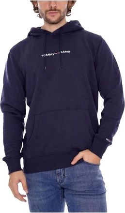 Tommy Hilfiger Reg Linear Logo Hoodie - Heren - Hoodies - Blauw - M - Katoen - Hoodies & sweatvesten