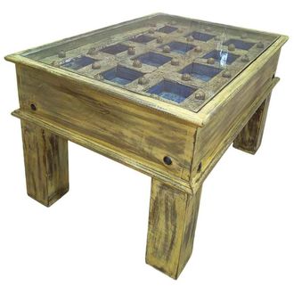 Wanderlust Deco Mesa de centro de madera artesanal 77x56x45h cm