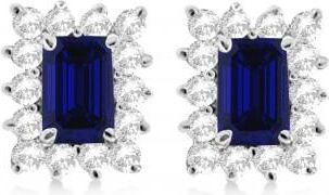 Allurez Emerald-Cut Sapphire & Diamond Stud Earrings 14k White Gold (1.80ctw)