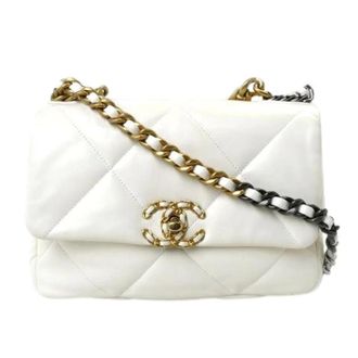 Chanel Pre-owned 19 Shiny Lambskin Schoudertas - Dames - Pre-owned - Beige - Maat: ONE Size Leer