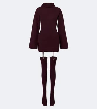 Aya Muse Cursa ribbed-knit wool minidress and tights set