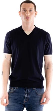 Paolo Pecora V-hals Gebreide Kleding - Heren - V-hals truien - Blauw - M - Katoen - Truien & Vesten