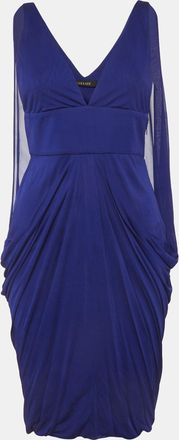 Versace Blue Jersey Draped Mini Dress