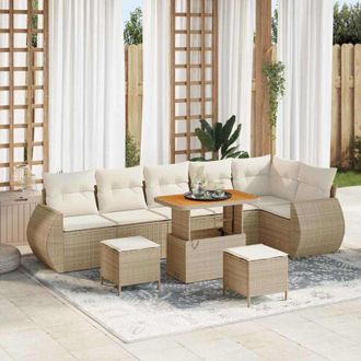 vidaXL Vidaxl - Conjunto De Sof&aacute; De Jard&iacute;n 9 Pcs Beige Y Crema 90 X 55 X 71 Cm