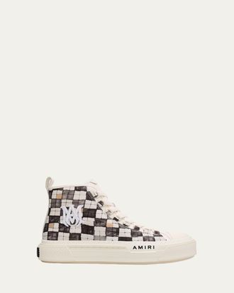 Amiri Mens Checkered Court Canvas High-Top Sneakers