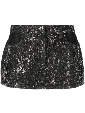 Patrizia Pepe crystal-embellished denim skirt - women - Polyester/Cotton/Cotton/glass - 42 - Black