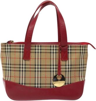 Burberry Pre-owned Tote Bags, female, Beige, Size: ONE SIZE Pre-owned Vintage Check Canvas & Leather Tote Bag