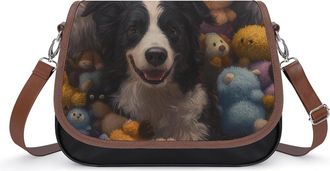 Generic Border Dog Collie Teddy Bear Leather Crossbody Bags for Women Messenger Handbag Purse Shoulder Bag