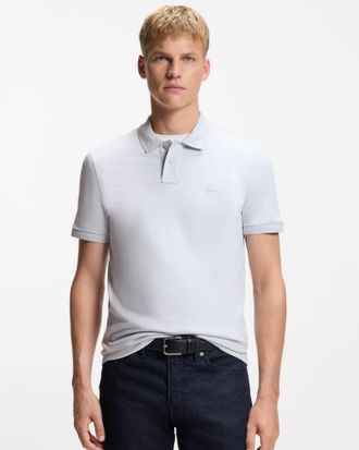 Boss Orange by Hugo Boss Mens Passenger Slim-Fit Polo Shirt in Light Grey Cotton - Size 2XL