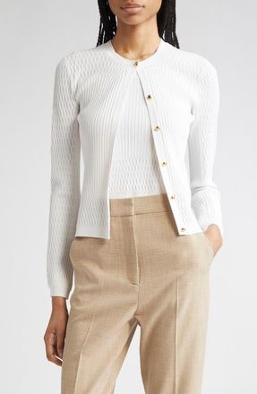 St. John Mixed Stitch Fine Gauge Cardigan in Ivory at Nordstrom, Size X-Large
