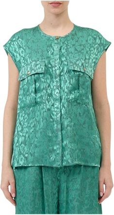 Just Cavalli Luipaardprint Mouwloze Top - Dames - Blouses - Groen - 2XL - Overhemden