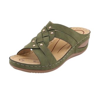 Generic Sandals with Wedge Heel Womens Orthopaedic Slippers Solid Casual Open Toe Comfortable Beach Shoes Sandals Slippers Shoes Women Mothers Day, Green, 8.5