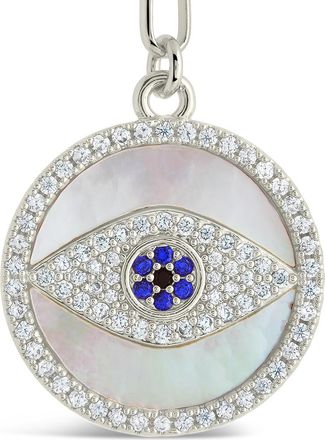 Sterling Forever CZ & Mother of Pearl Evil Eye Pendant Necklace