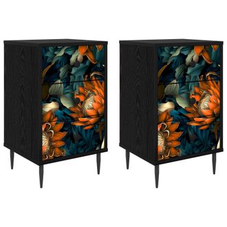 vidaXL Mesa De Noche Lochem 2 Uds. Roble Negro 36 X 33 X 61 Cm Vidaxl