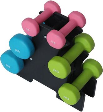 Trade Shop Trade Shop - Set 6 Manubri Palestra Con Stand Appoggio 2x1kg +2x2kg +2x3kg Pesi Sport Fitness