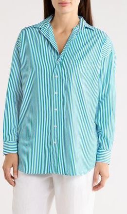 Frank & Eileen Relaxed Fit Stripe Cotton Button-Up Shirt in Blue Turquoise Stripe at Nordstrom Rack, Size Xx-Small
