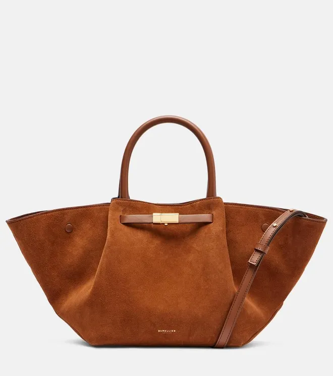 New York Midi suede top-handle bag