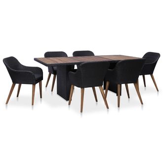 vidaXL Juego De Comedor De Jard&iacute;n 7 Piezas Rat&aacute;n Sint&eacute;tico Negro Vidaxl