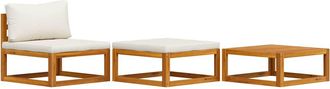 vidaXL Muebles De Jard&iacute;n 3 Pzas Cojines Crema Madera Maciza De Acacia Vidaxl