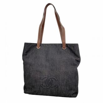 Chanel Black Brown Denim Tote Bag (Pre-Owned)